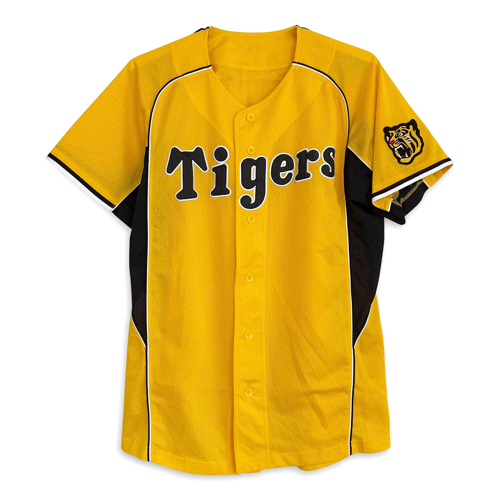 New Mizuno Retro Japan Hanshin Tigers Fan Club Baseball Knit Jersey White Yellow M-L